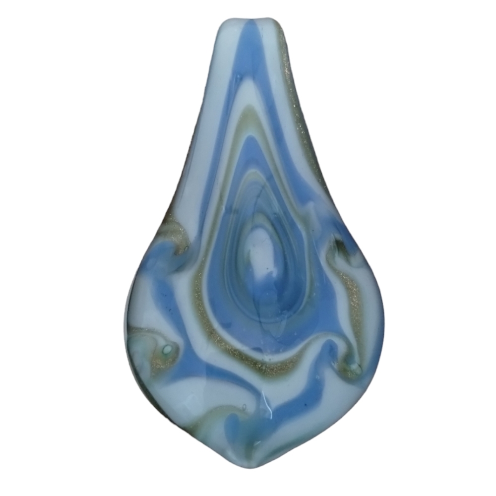 Glass Pendant Hand Blown Blue Green White 2.5"
